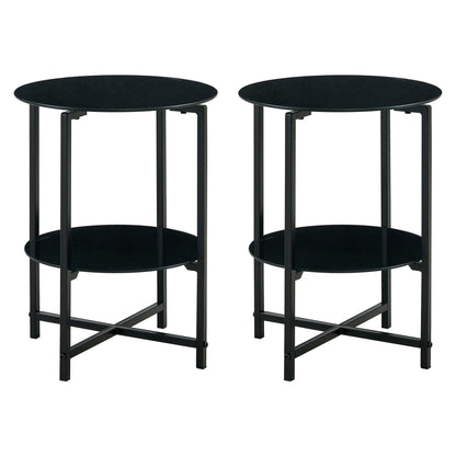 JWS Tempered Glass End Table (Set of 2), Round Coffee Table For Bedroom Living Room Office - Black