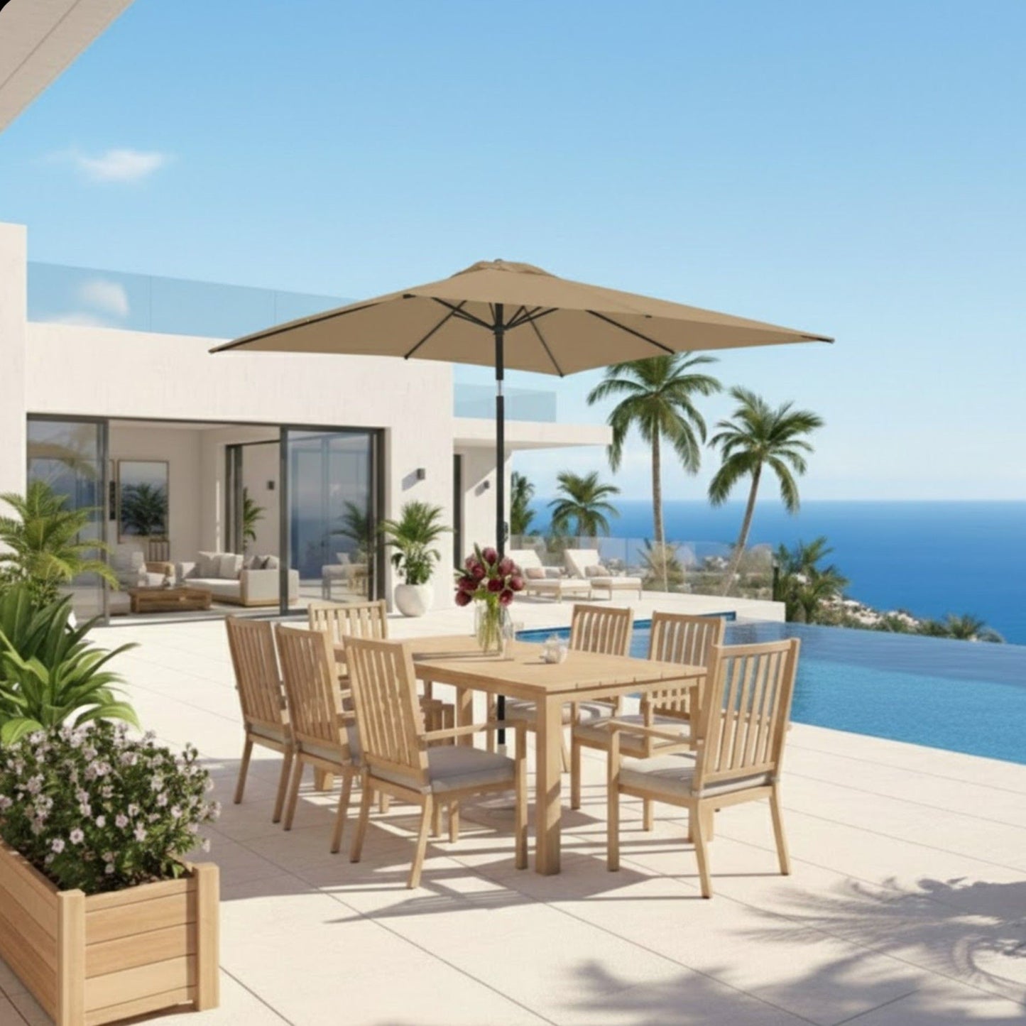 Rectangular Patio Umbrella With Crank Tilt, Polyester UV-Resistant Canopy