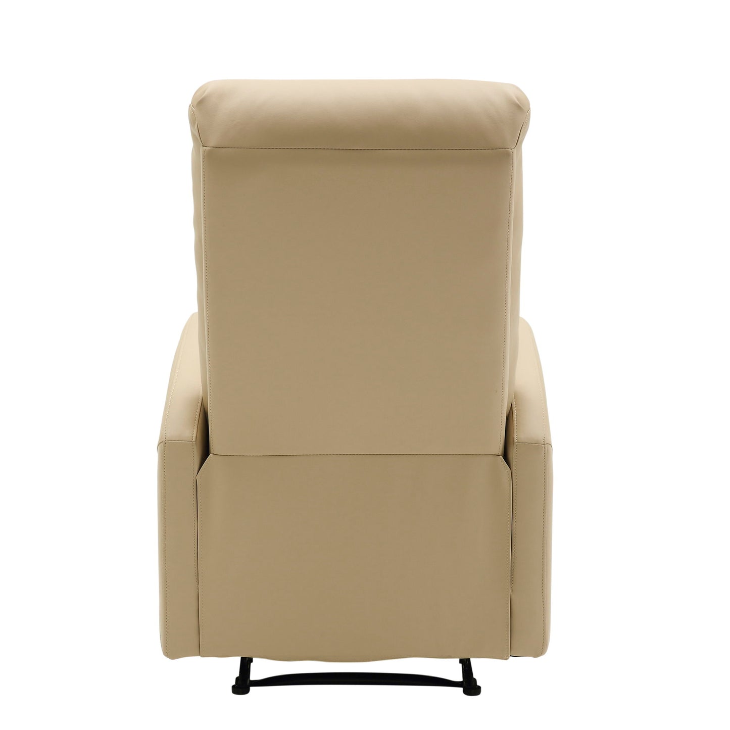 The Dormi - Contemporary Recliner Chair, shown from the back against a white background, features a beige upholstered finish, tall backrest, armrests, and a sturdy base.