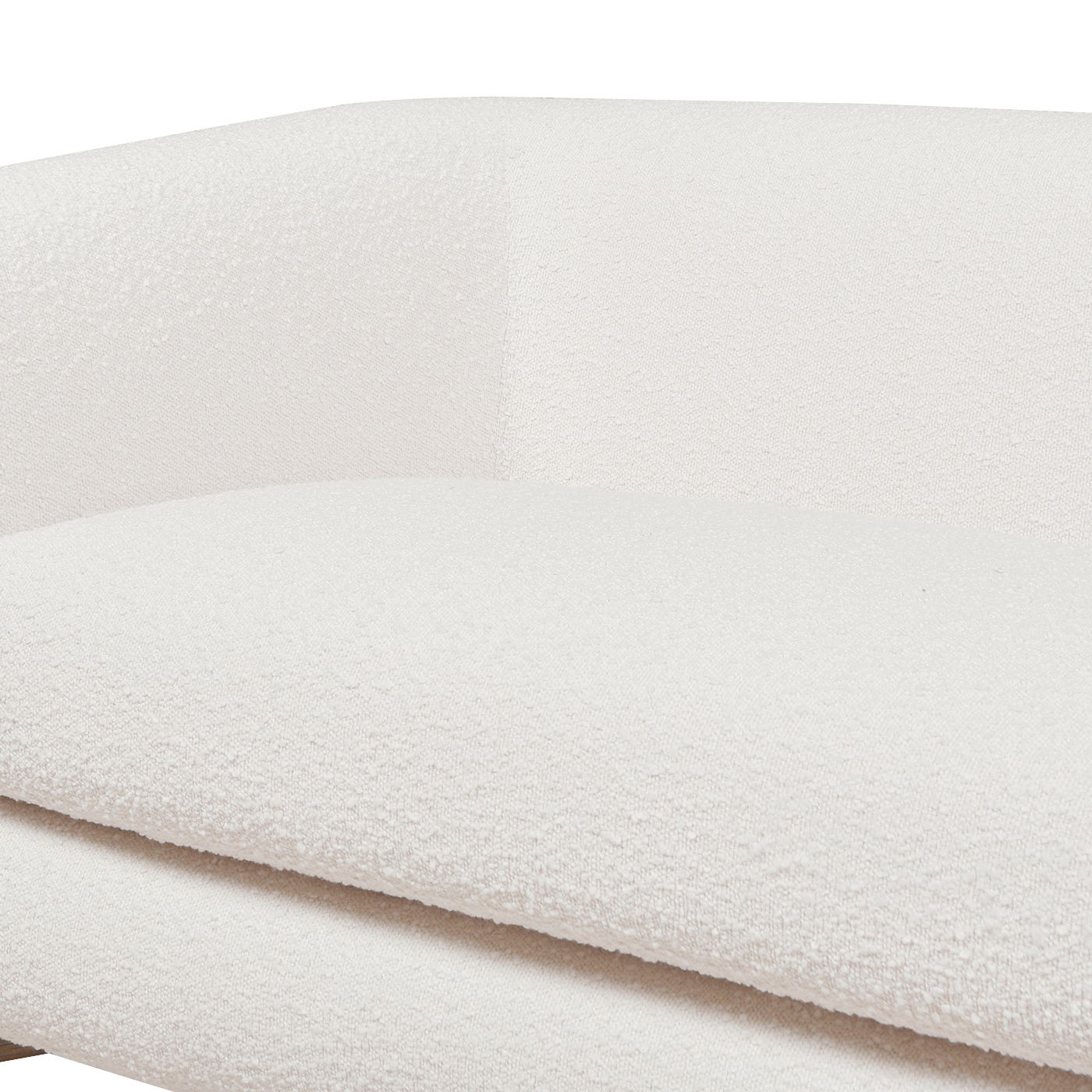 Close-up of the Alpine - Luxurious Upholstery Sherpa Sofa, highlighting its textured sherpa fabric on the seat cushion and part of the elegant curved backrest.