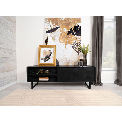 Manaya - 2 Door Stand With Open Shelving And Hidden Storage - Charcoal Black