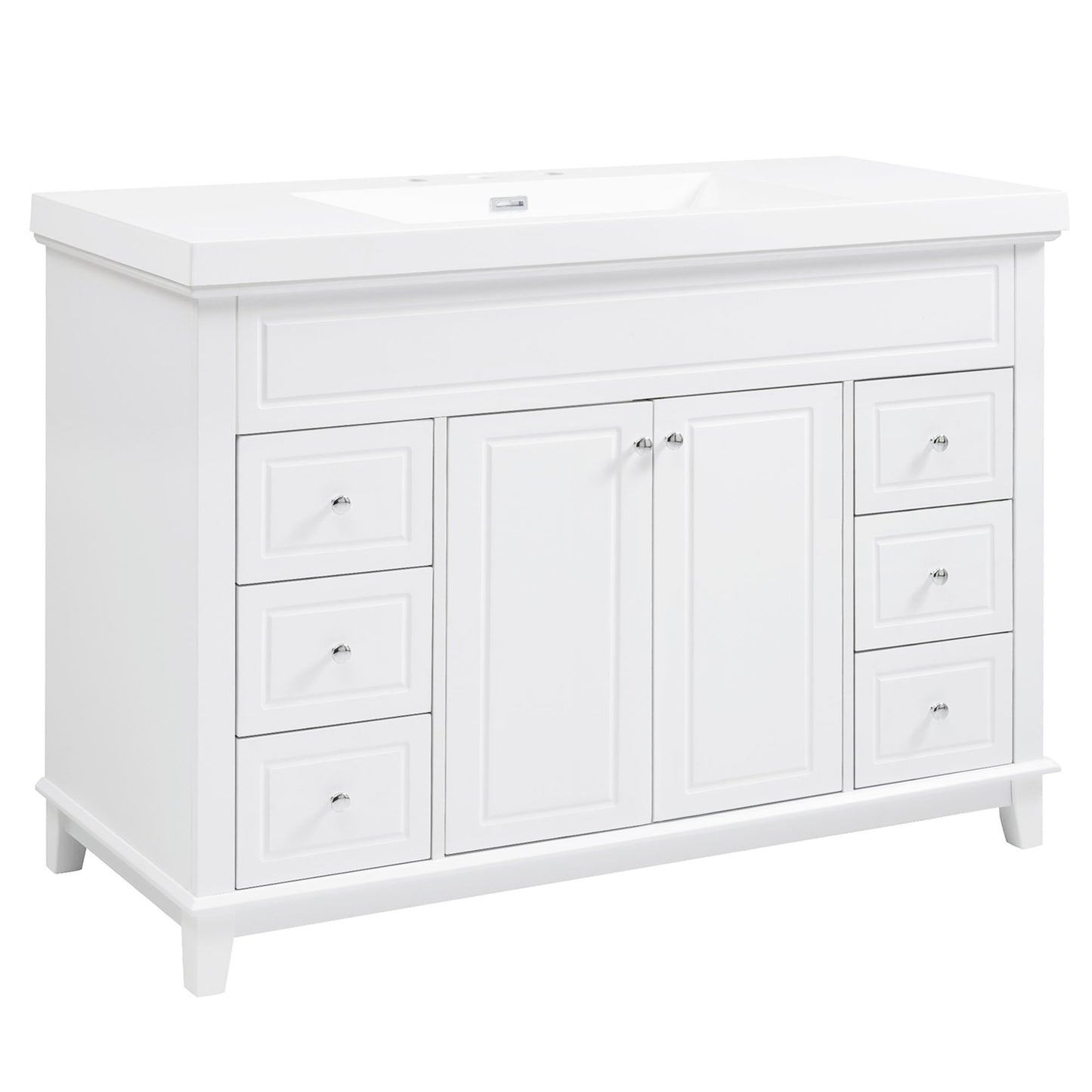 Bathroom Vanity With Sink, 6 Soft Close Drawers & Double Doors - White