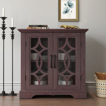 Modern Sideboard With Tempered Glass Doors - Ox Blood Red