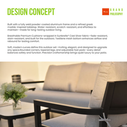 Outdoor Bench Seat Sofa, Sunbrella Cushion, Weather Resistant For Patio - Ember Black