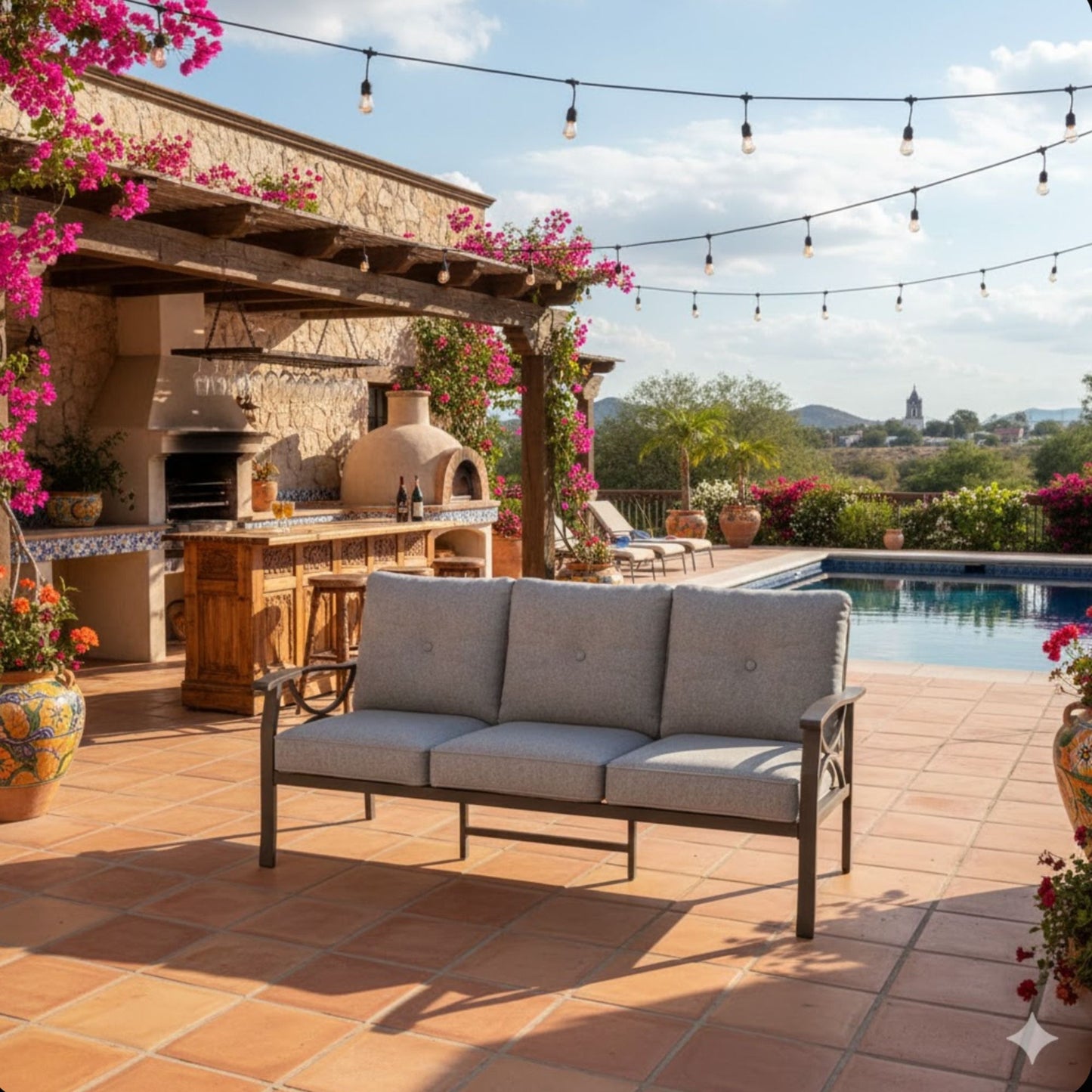 All-Weather 3 Seat Patio Sofa With Cushions