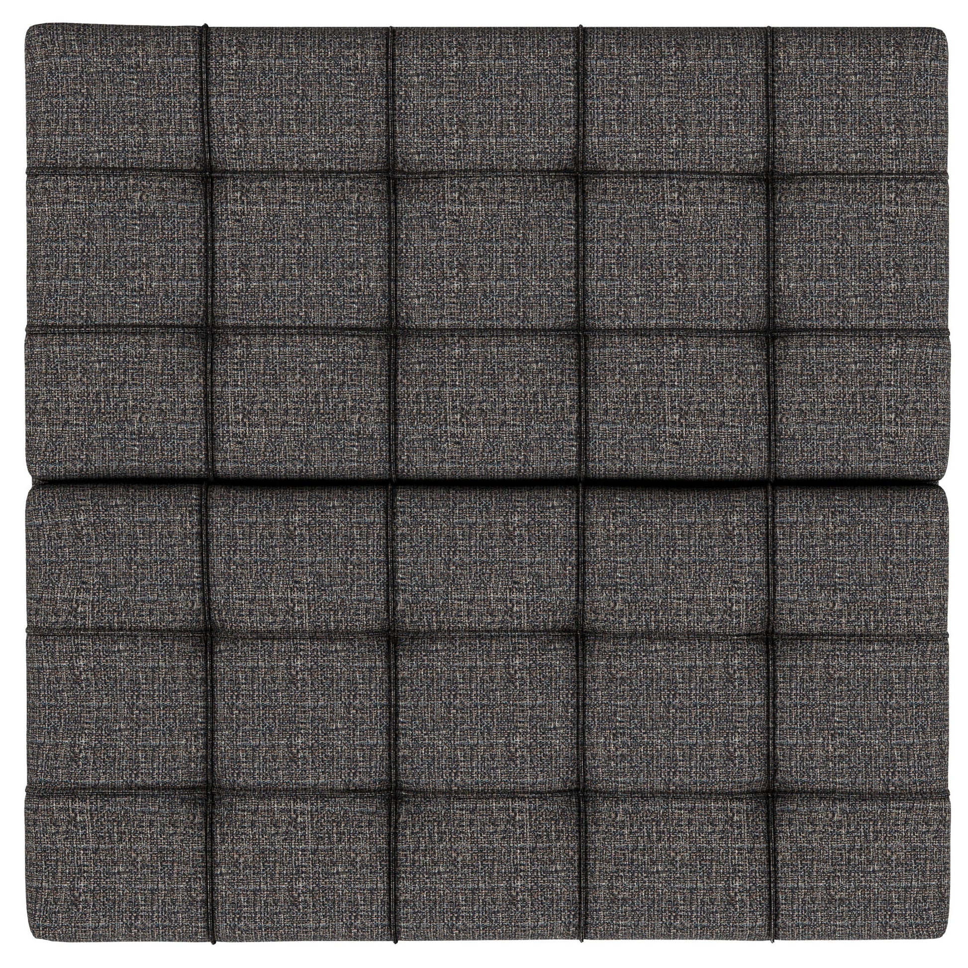 The Harrison Upholstered Coffee Table Storage Ottoman features a dark gray surface with evenly spaced, raised square padded sections for a modern tufted look.