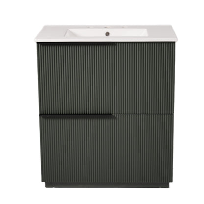 Fluted Bathroom Vanity With Ceramic Sink, Soft Close Slides