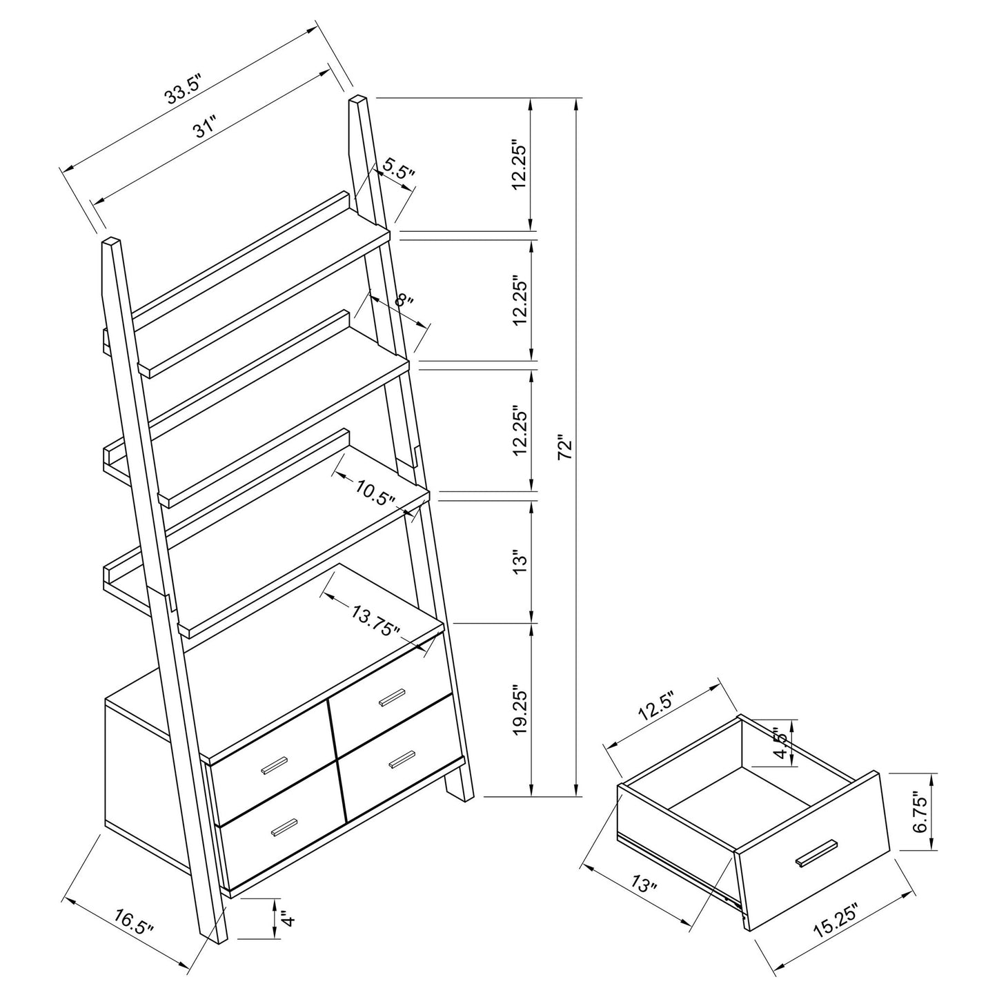 Shasta - 5 Shelf Ladder Bookshelf With Drawers - Cappuccino