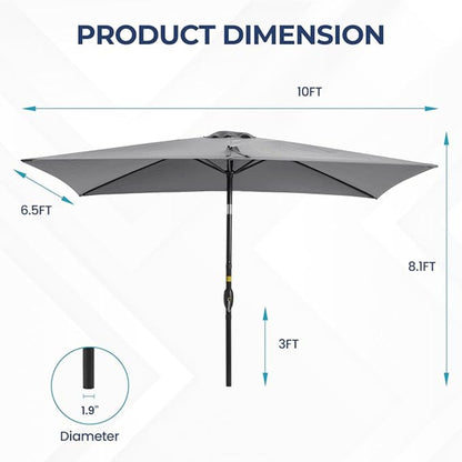Rectangular Patio Umbrella With Crank Tilt, Polyester UV-Resistant Canopy