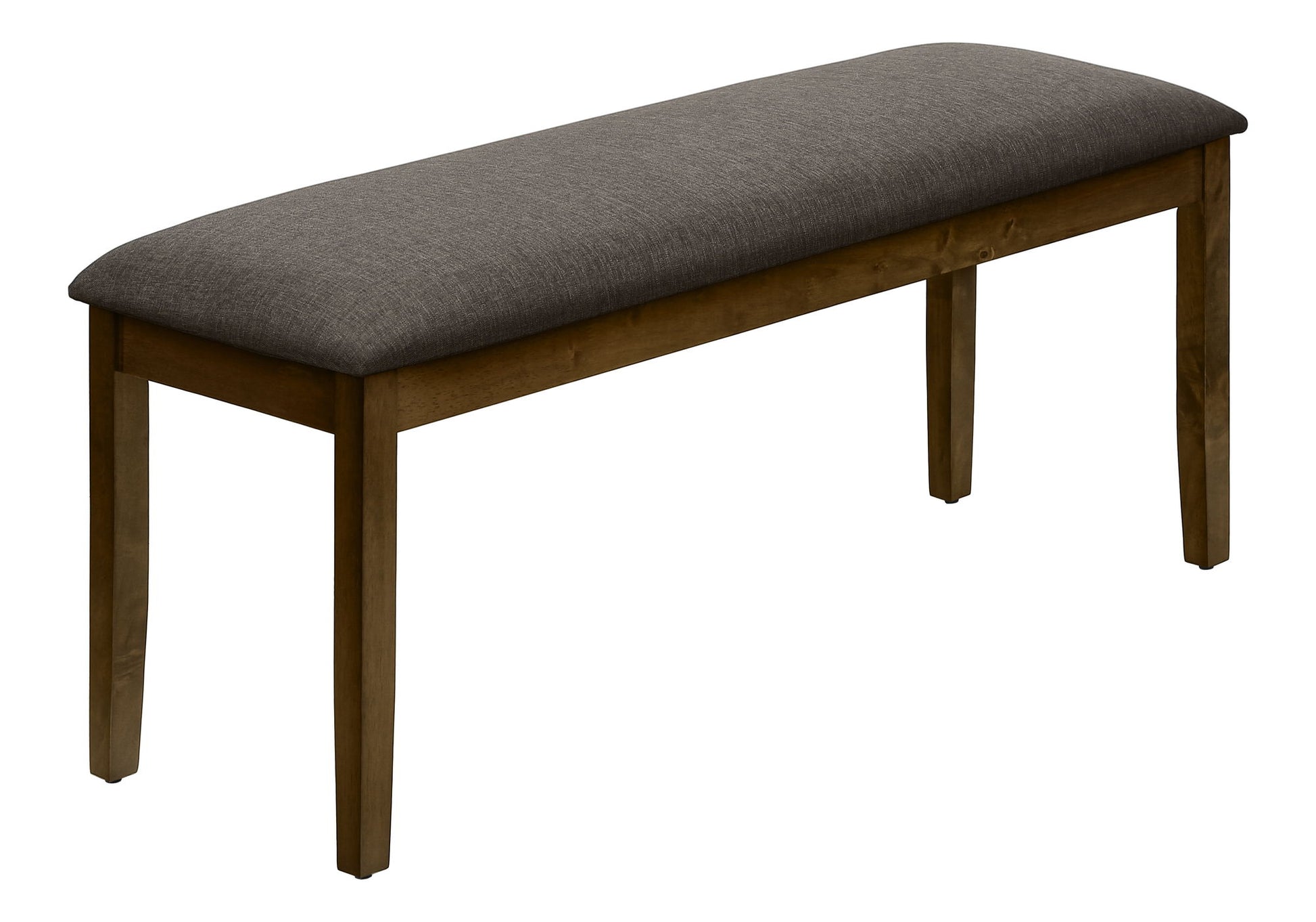 The Bench, Rectangular, Hallway, Upholstered, Transitional features four wooden legs and a dark gray cushioned seat, displayed against a white background.