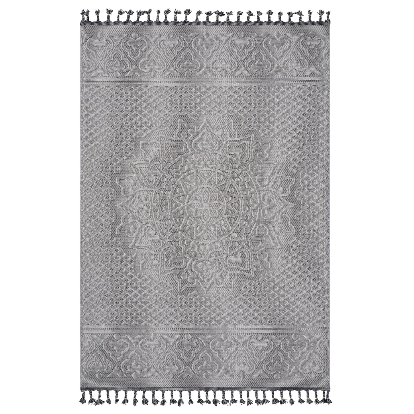 Guros - 6' X 9' Medallion Indoor / Outdoor Area Rug - White / Ivory