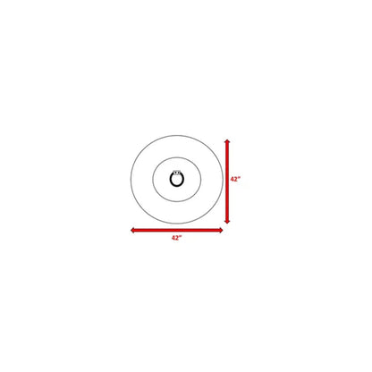 A diagram of the Fiber Reinforced Outdoor Fire Pit Table - Black / Gray shows a top view with a ring pull tab at the center. Red arrows mark the diameter as 42 inches both vertically and horizontally.
