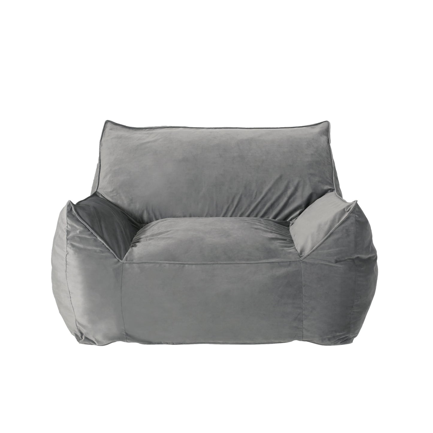 The Allea - Bean Bag Chair With Armrests is a gray, plush seat featuring a wide base, low backrest, and relaxed slouchy arms, displayed on a plain white background.