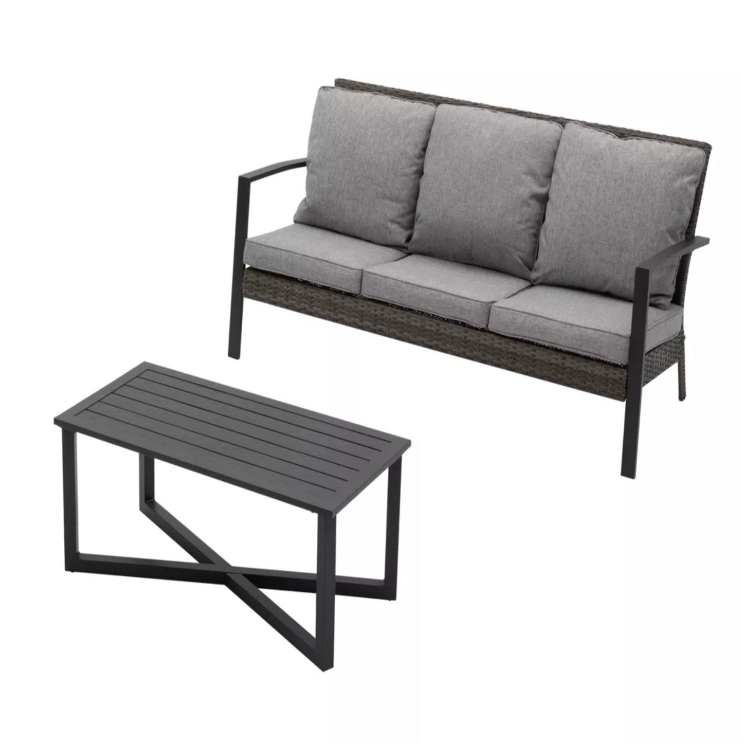 2 Piece Patio Set With Cushions & Coffee Table
