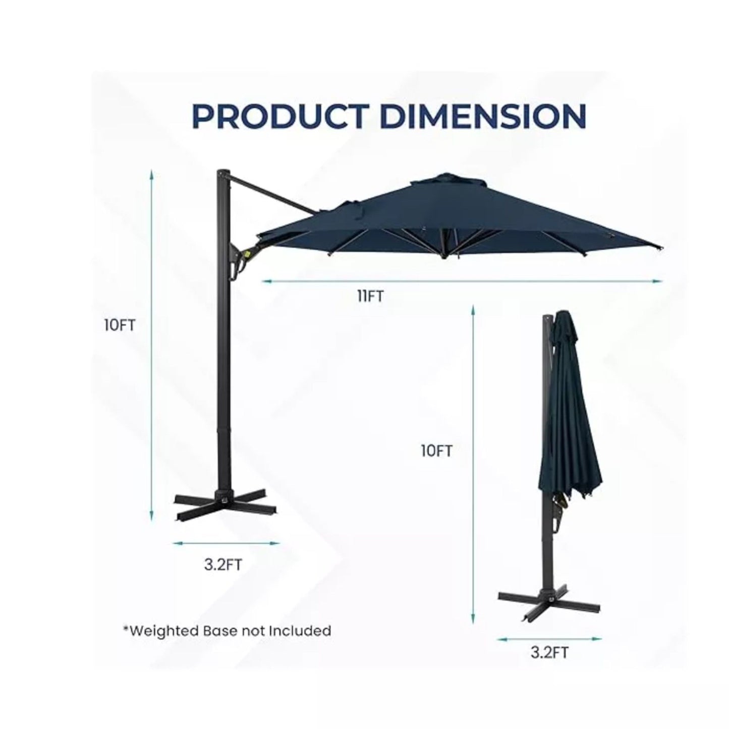 Round Cantilever Patio Umbrella With 360 Rotation & Infinite Tilt Adjustment