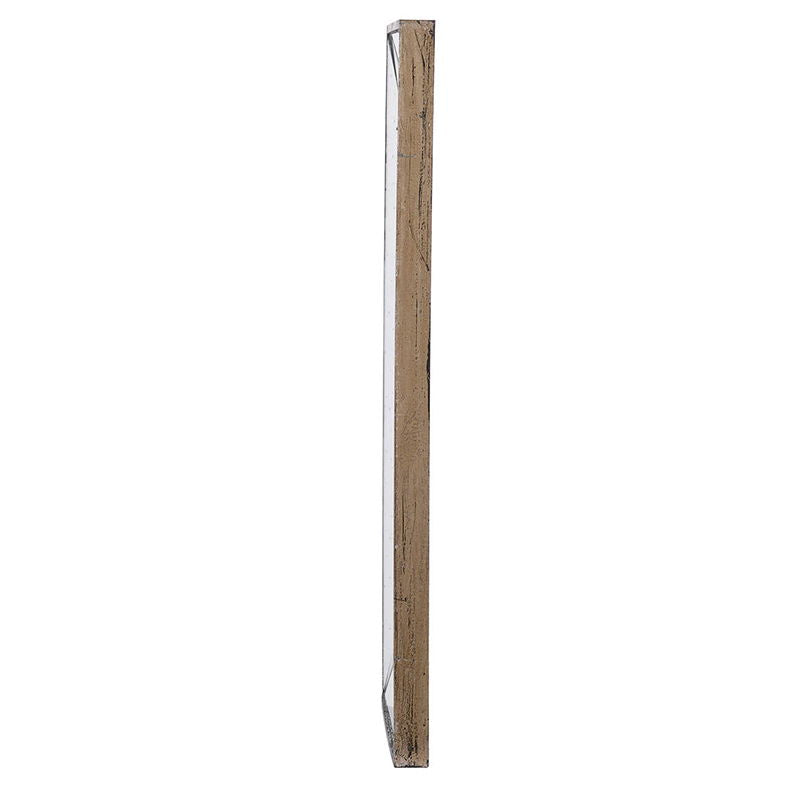 Side view of the Distressed Accent Mirror, a traditional-style wall mirror for living rooms, featuring a slim rectangular profile and natural wood-textured frame against a white background.