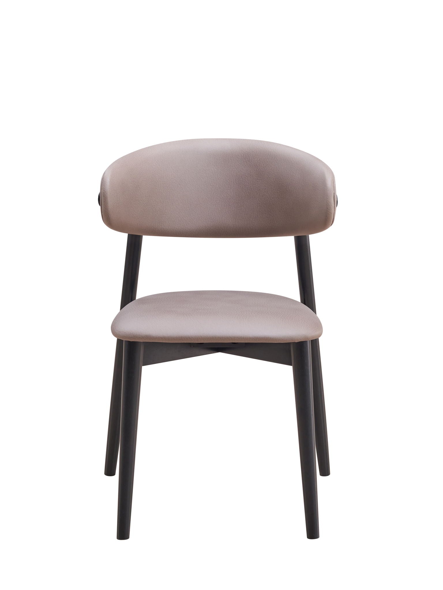 The Lanae Polished Microfiber Side Chair (Set of 2) features a gray cushioned seat and curved backrest, supported by four black wooden legs, displayed against a white background.