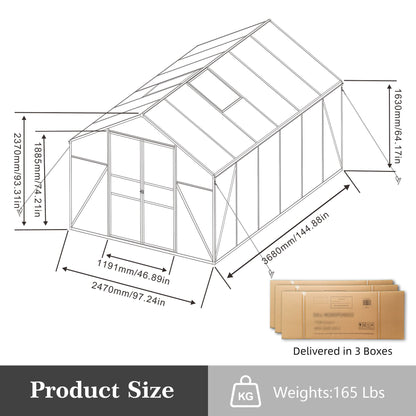 Gain Height Windproof Greenhouse All Season Outdoor Garden Shelter