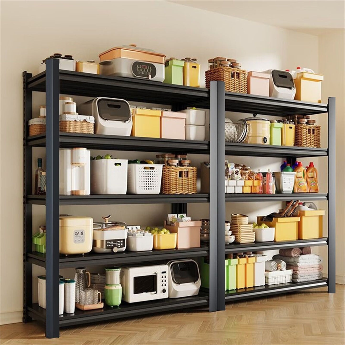 Tall Metal Shelves With Removable Dividers Are High Capacity And Load Bearing For Garages, Kitchens And Offices