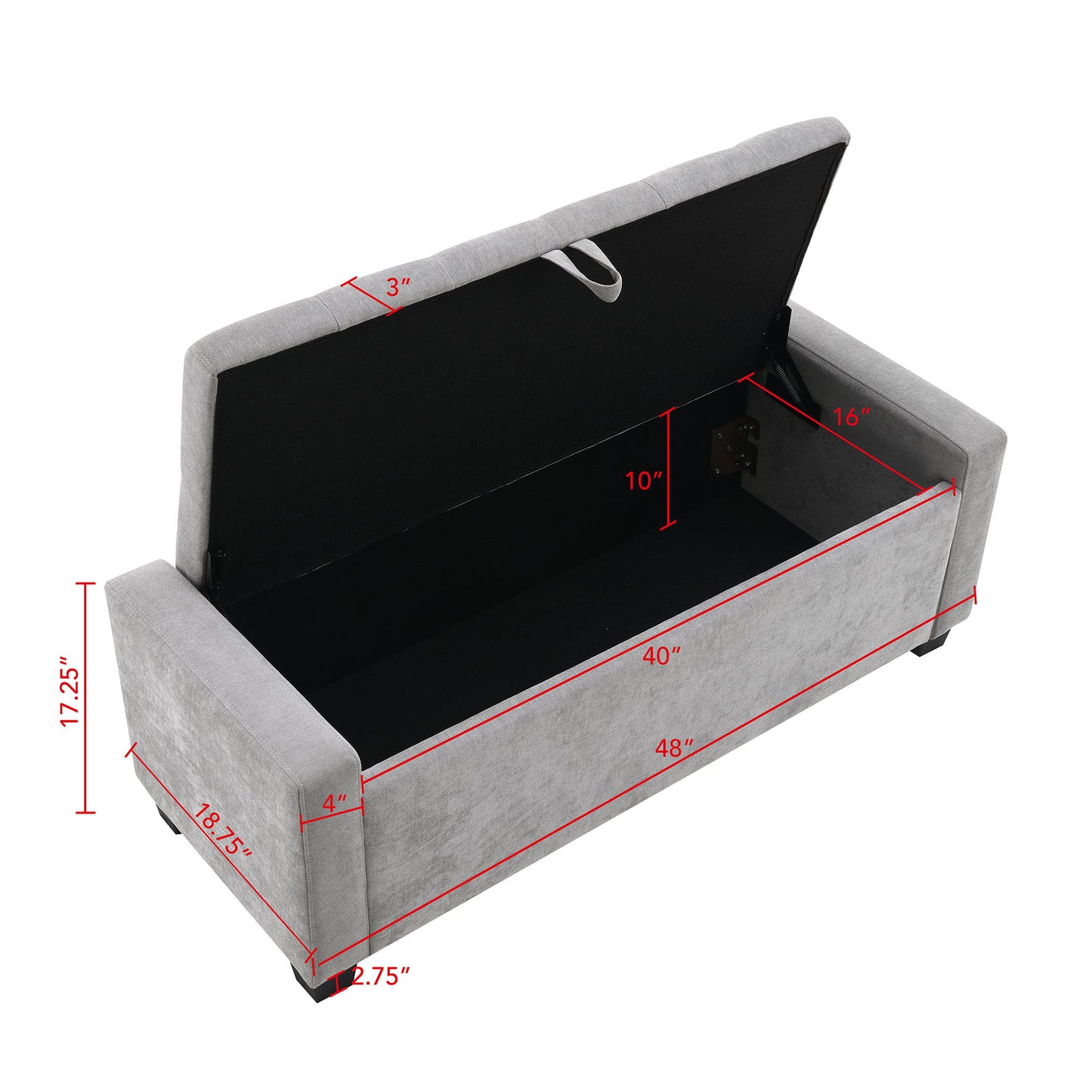 Upholstered Storage Ottoman Bench With Button Tufting And Safety Hinge