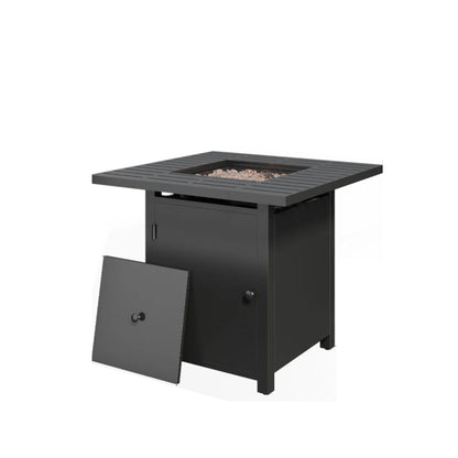 Square 2 In 1 Outdoor Propane Fire Pit Table With Stainless Burner, Lava Rocks, Lid & Waterproof Cover - Black