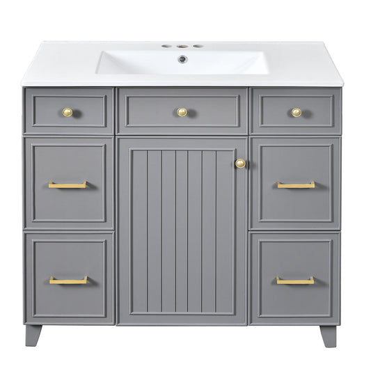 Bathroom Vanity With Ceramic Sink, Soft Close Doors, Adjustable Shelves