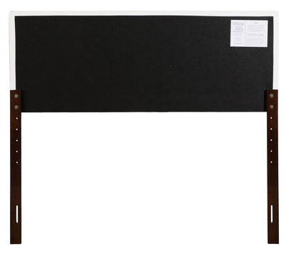 The Nova – Headboard is black and rectangular with dark wooden legs, adjustable height slots, and a white instruction label on the top right corner.