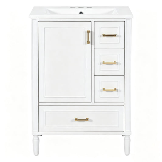 Modern Bathroom Vanity With Sink, Soft Close Doors, 3 Drawers