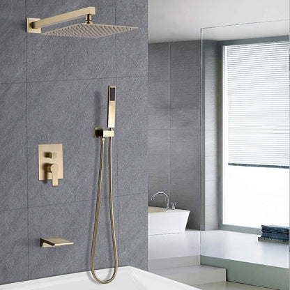 Luxury Bathroom Shower System With 12" Rain Shower Head Handheld Mixer - Brushed Gold