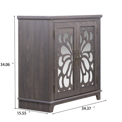 Elegant Sideboard With 2 Acrylic Mirrored Doors, Adjustable Shelf Storage