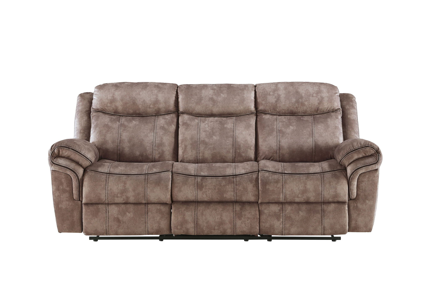 The Zubaida Two Tone Velvet Recliner Sofa features plush cushioned backrests and armrests, seats three, includes a USB port drop-down table, and is upholstered in soft velvet—shown here against a plain white background.