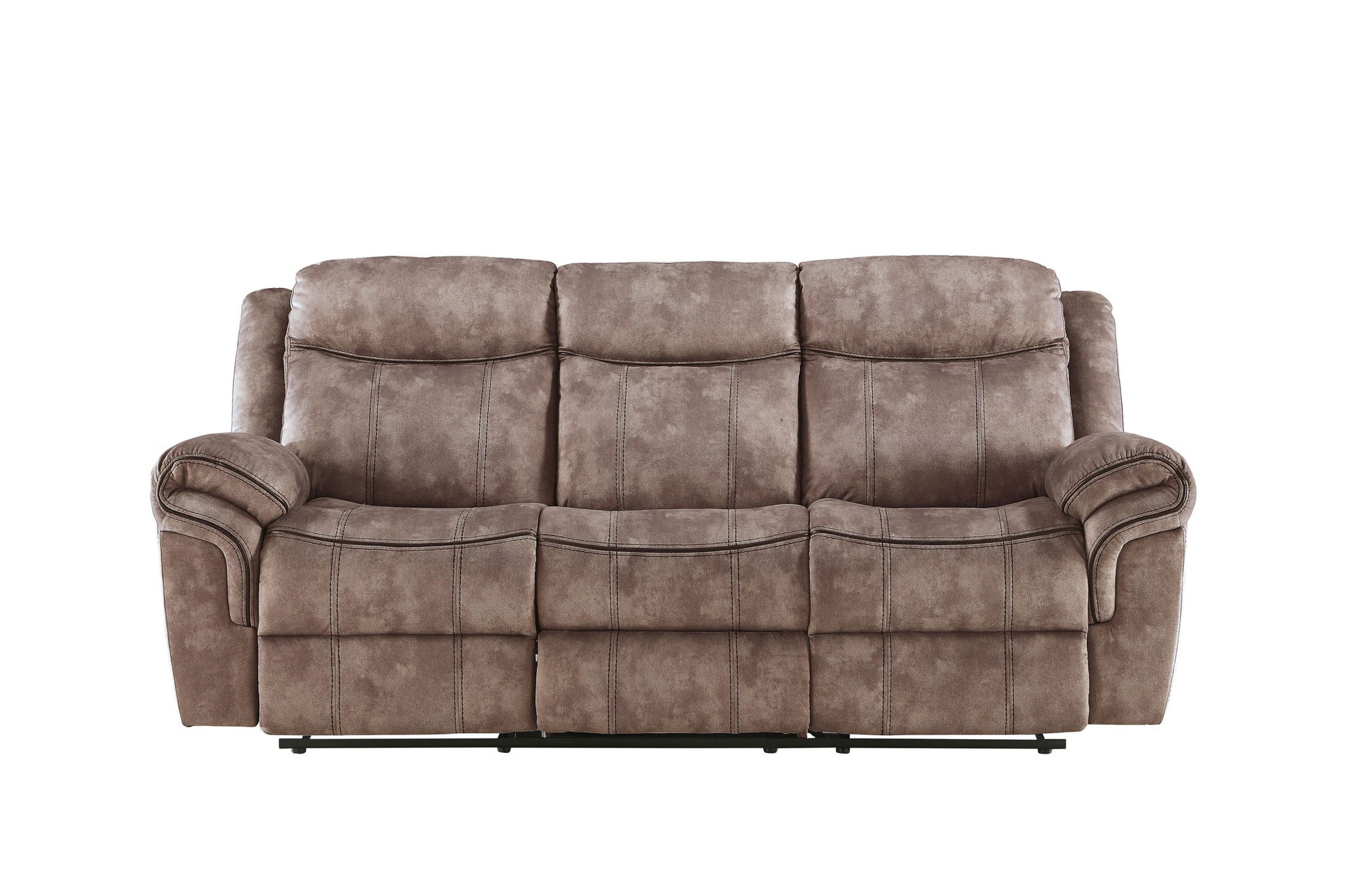 The Zubaida Two Tone Velvet Recliner Sofa features plush cushioned backrests and armrests, seats three, includes a USB port drop-down table, and is upholstered in soft velvet—shown here against a plain white background.