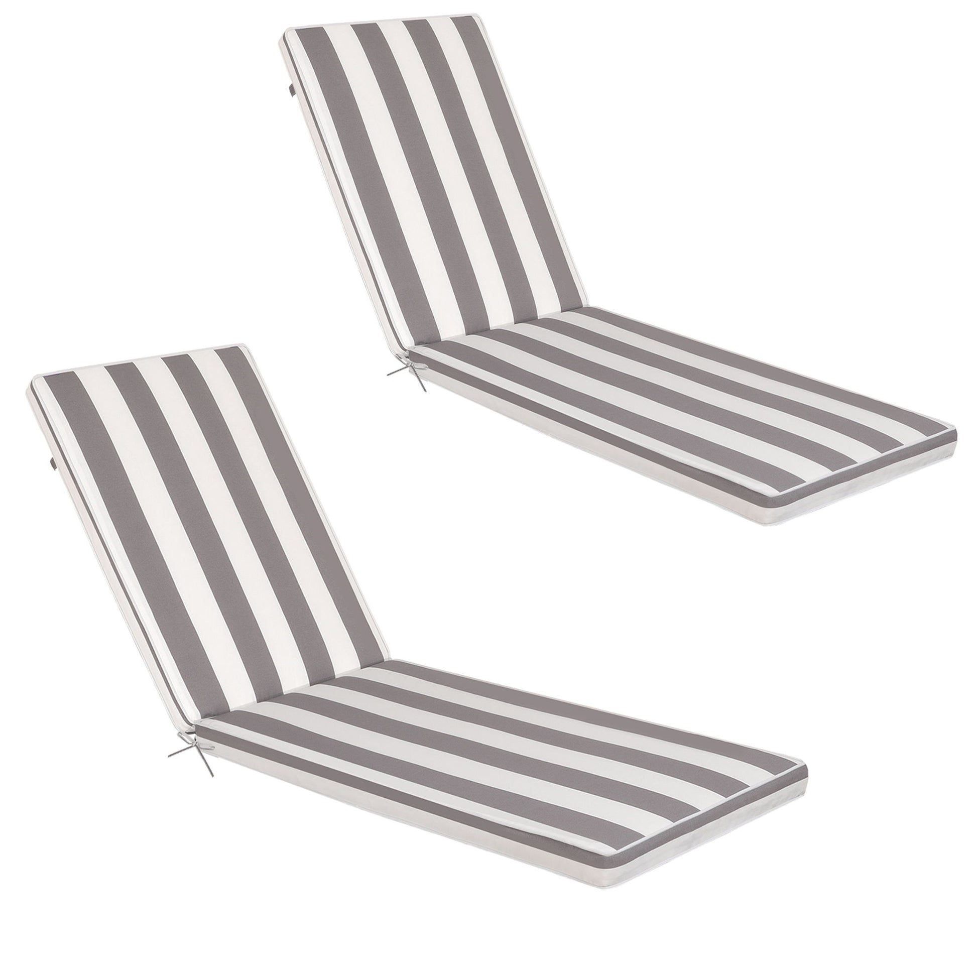 Two Outdoor Lounge Chair Cushion Replacement Patio Furniture Seat Cushions, featuring gray and white vertical stripes, both displayed at an angle against a white background.