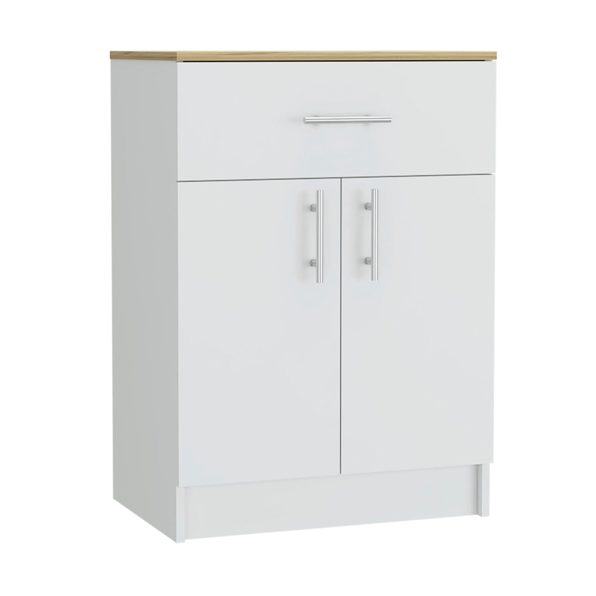 Pantry Organizer Cabinet One Drawer, Two Interior Shelves, Two Doors - White / Light Oak