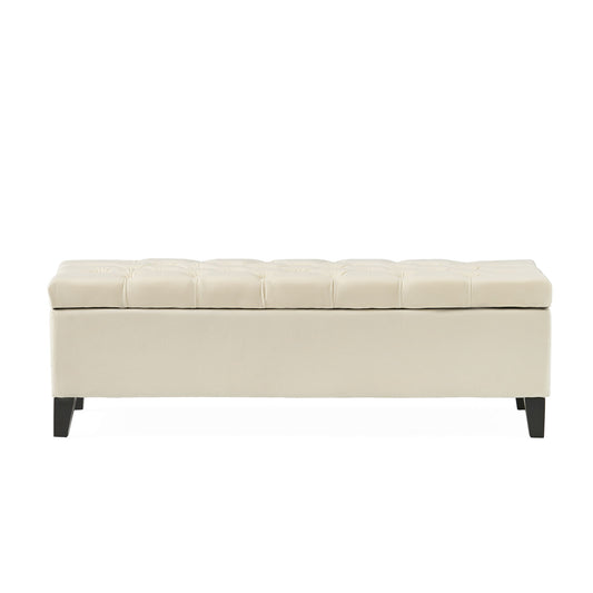 Button Tufted Diamond Stitch Storage Ottoman - Beige