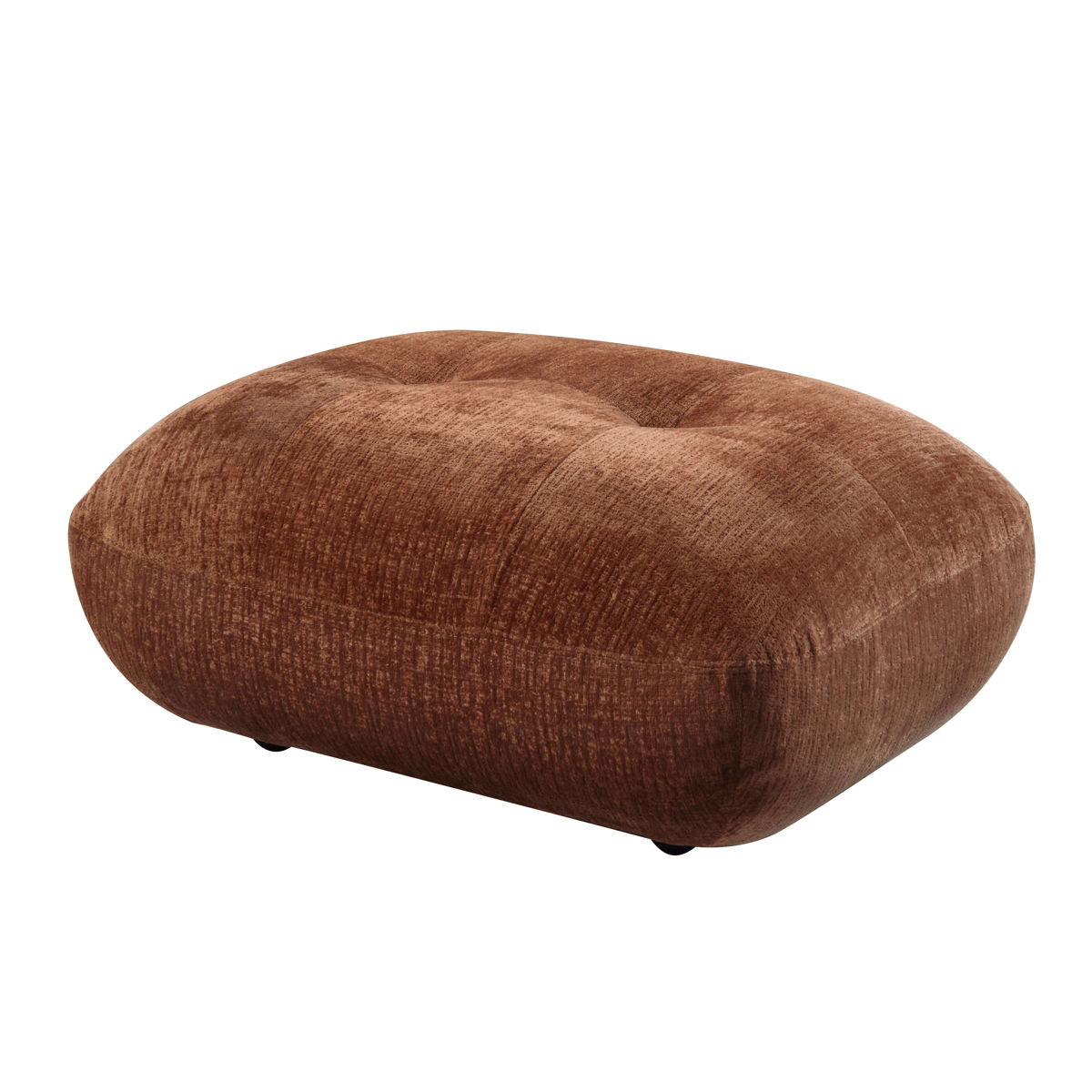 The Carrick Sandwich Mesh Ottoman in rustic brown features a rectangular design with a soft, velvety texture, plush cushioning, slightly rounded edges, and short, barely visible legs.