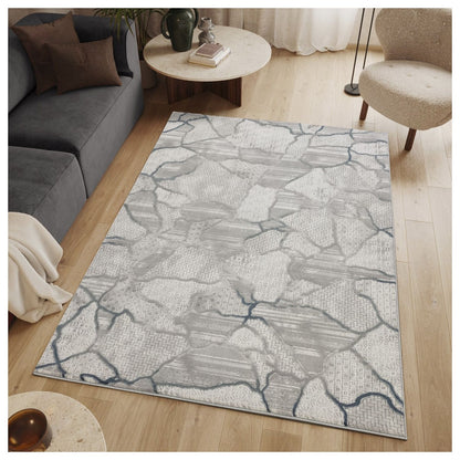 Geometrix - 5'3" X 7'3" Area Rug, Geometric 3D Effect - Gray / Ivory