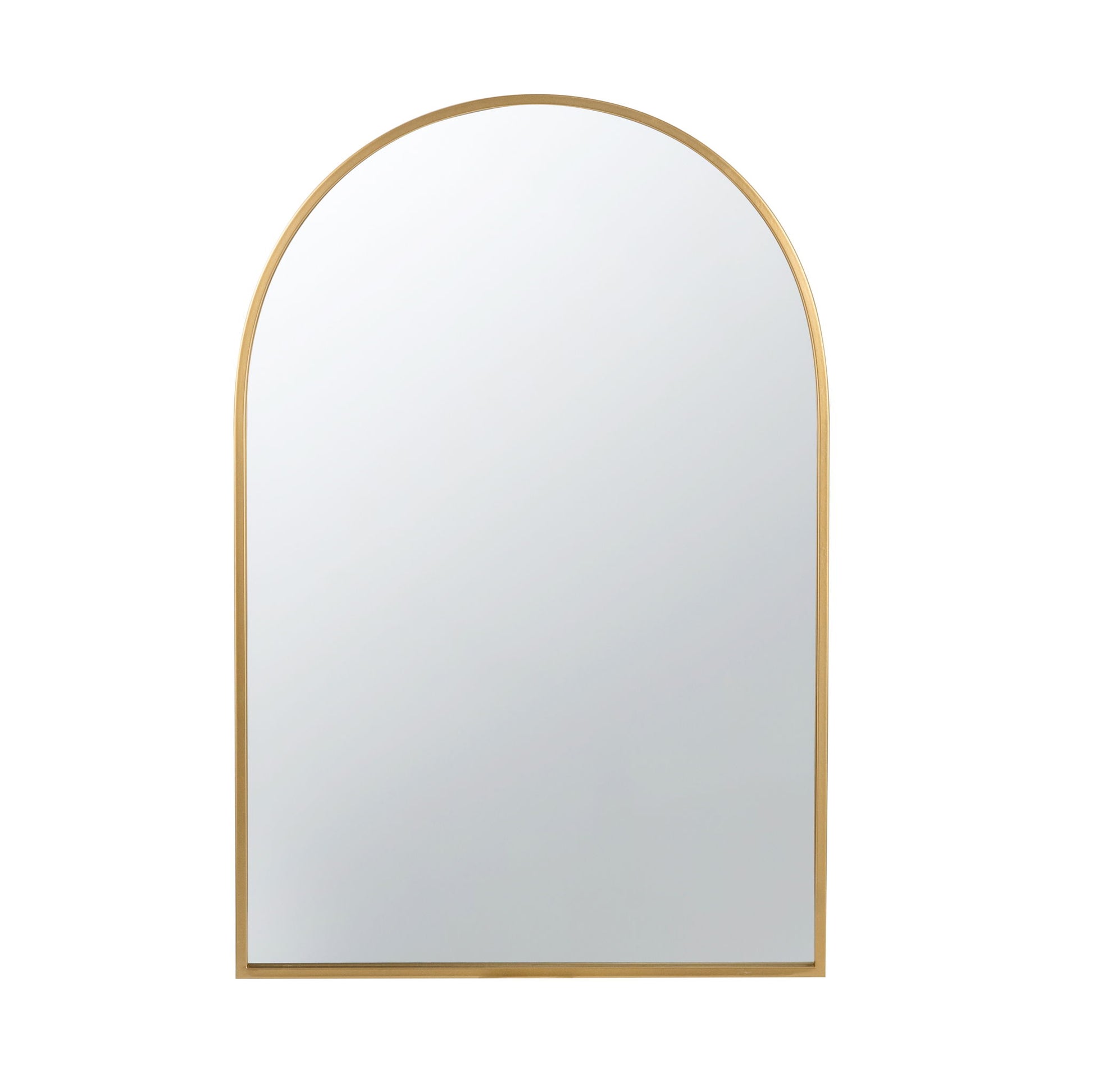 The Arched Mirror With Metal Frame is a large, rectangular wall mirror with a rounded top and thin gold frame, perfect for your living room, bedroom, or entryway. Shown against a plain white background.