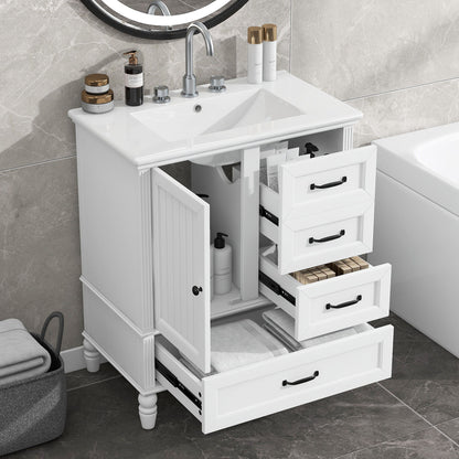 30" Bathroom Vanity With Sink, 3 Drawers, Adjustable Feet