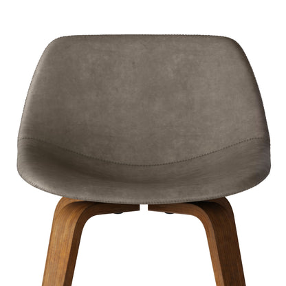The Randolph Bentwood Counter / Bar Height Stool (Set of 2) features a modern curved gray upholstered seat and wooden legs, shown from the front on a white background.