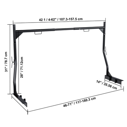 Heavy Duty Universal Truck Bed Ladder Rack, No-Drill Installation, Adjustable - Black