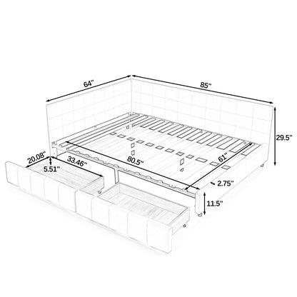 Storage Elegant Upholstered Tufted Bed Frame With Backrest And Armrests