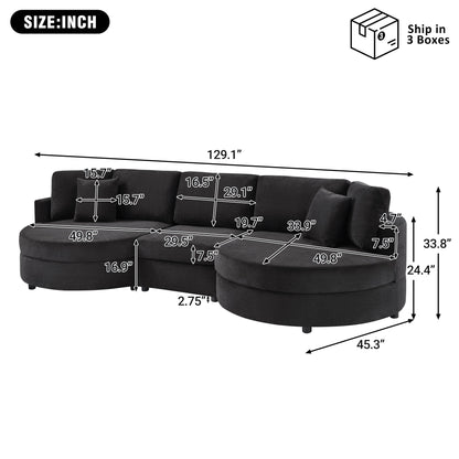 Modern 3 Seater Upholstered Sofa With Curved Design