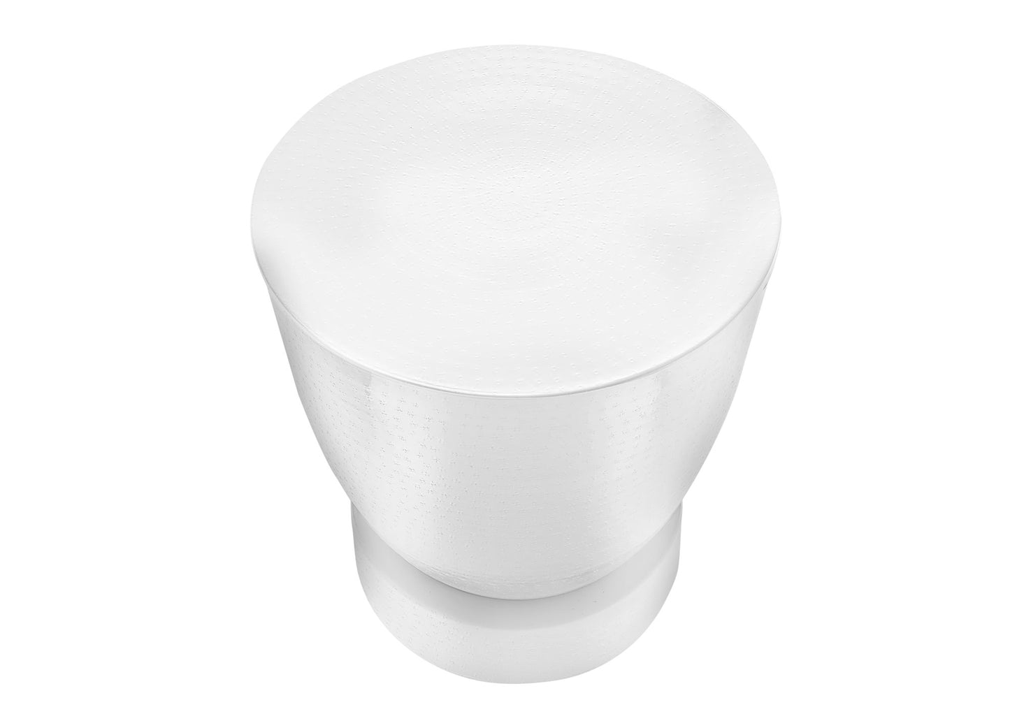 A white, cylindrical Drum Accent Side Table with a smooth, rounded top and contemporary, minimalist design, shown against a white background.