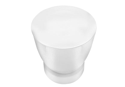 A white, cylindrical Drum Accent Side Table with a smooth, rounded top and contemporary, minimalist design, shown against a white background.