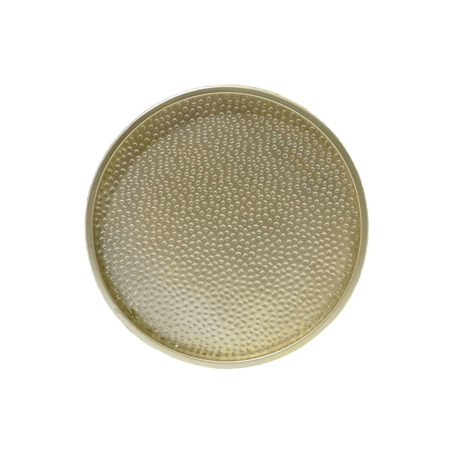 A top view of the Modern Round Accent Table with a gold finish and a raised hammered texture on its surface, set against a white background.