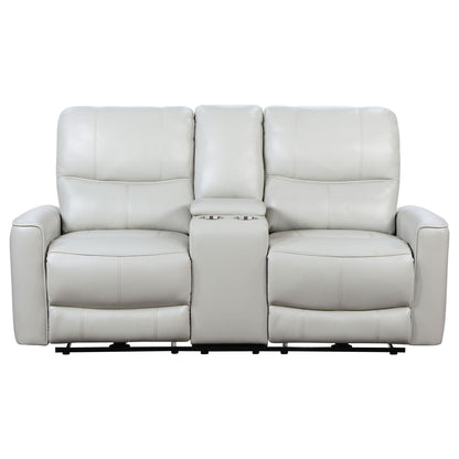 Denson - Upholstered Power Reclining Loveseat With Console And USB Port - Gray