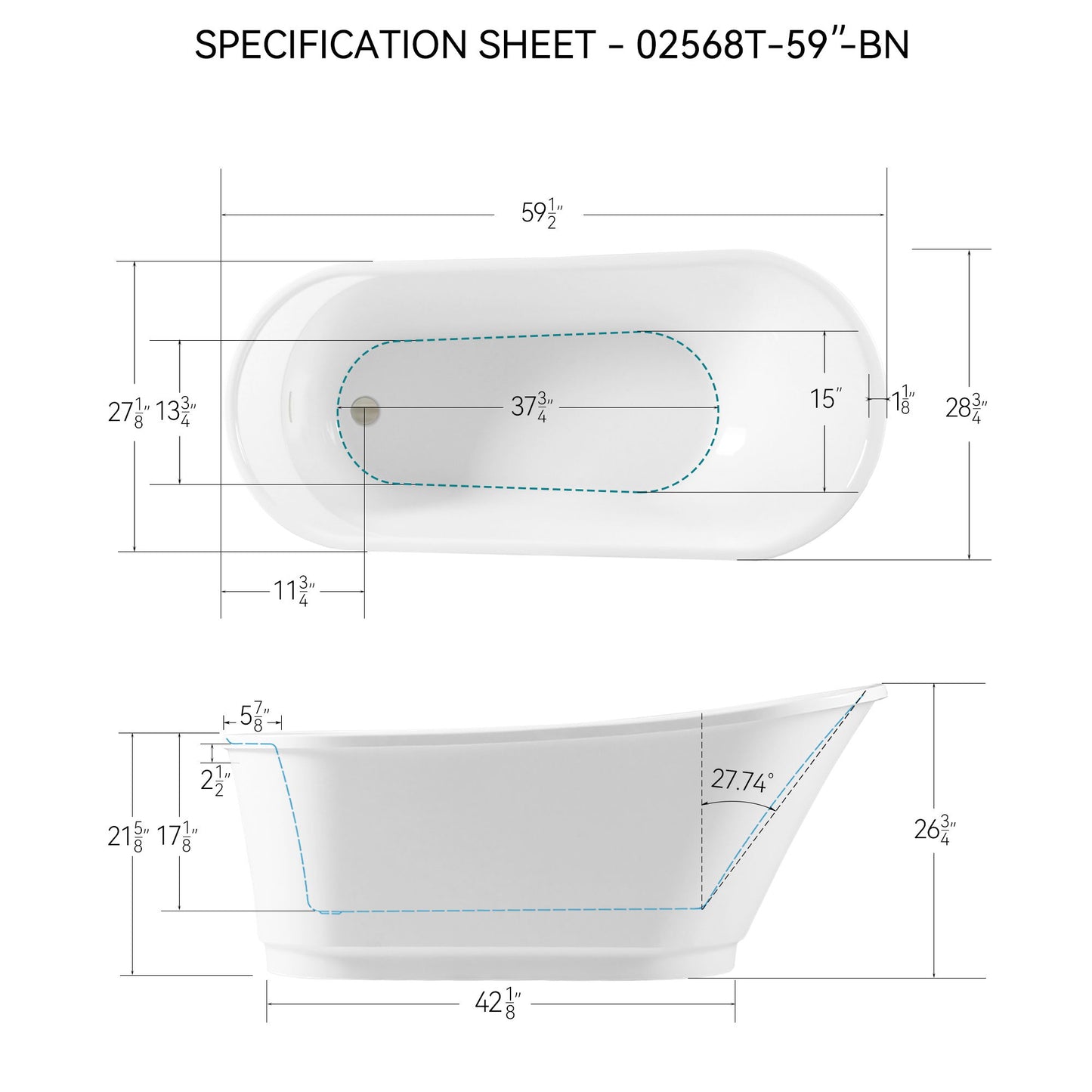 Freestanding Bathtub Modern Stand Alone Soaking Bathtub - Brushed Nickel Drain And Minimalist Linear Design Overflow Included, Cupc Certified - White