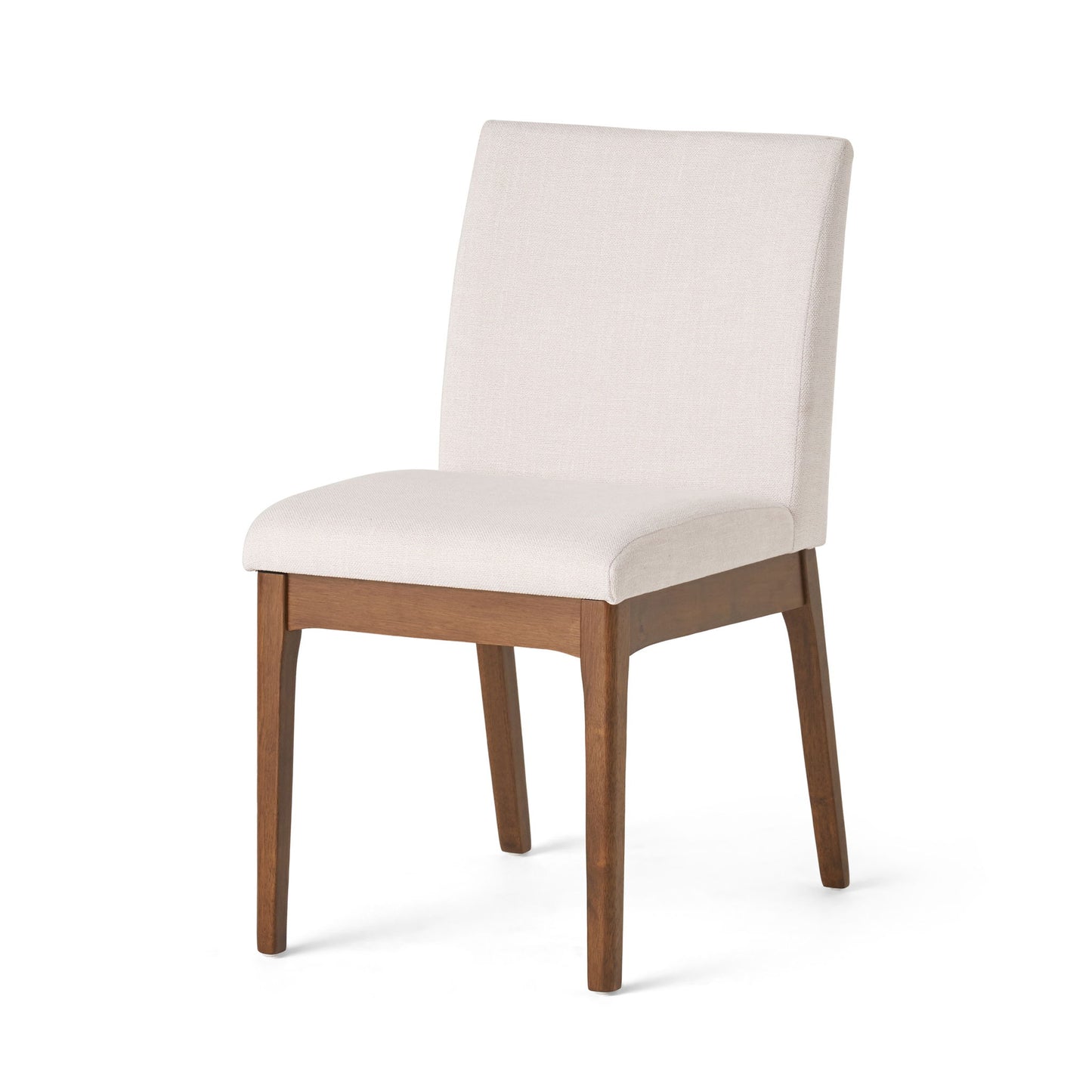 The Contemporary Fabric Comfort Dining Chairs (Set of 2) feature straight wooden legs, a light beige upholstered seat and backrest, and a simple modern design, shown against a plain white background.