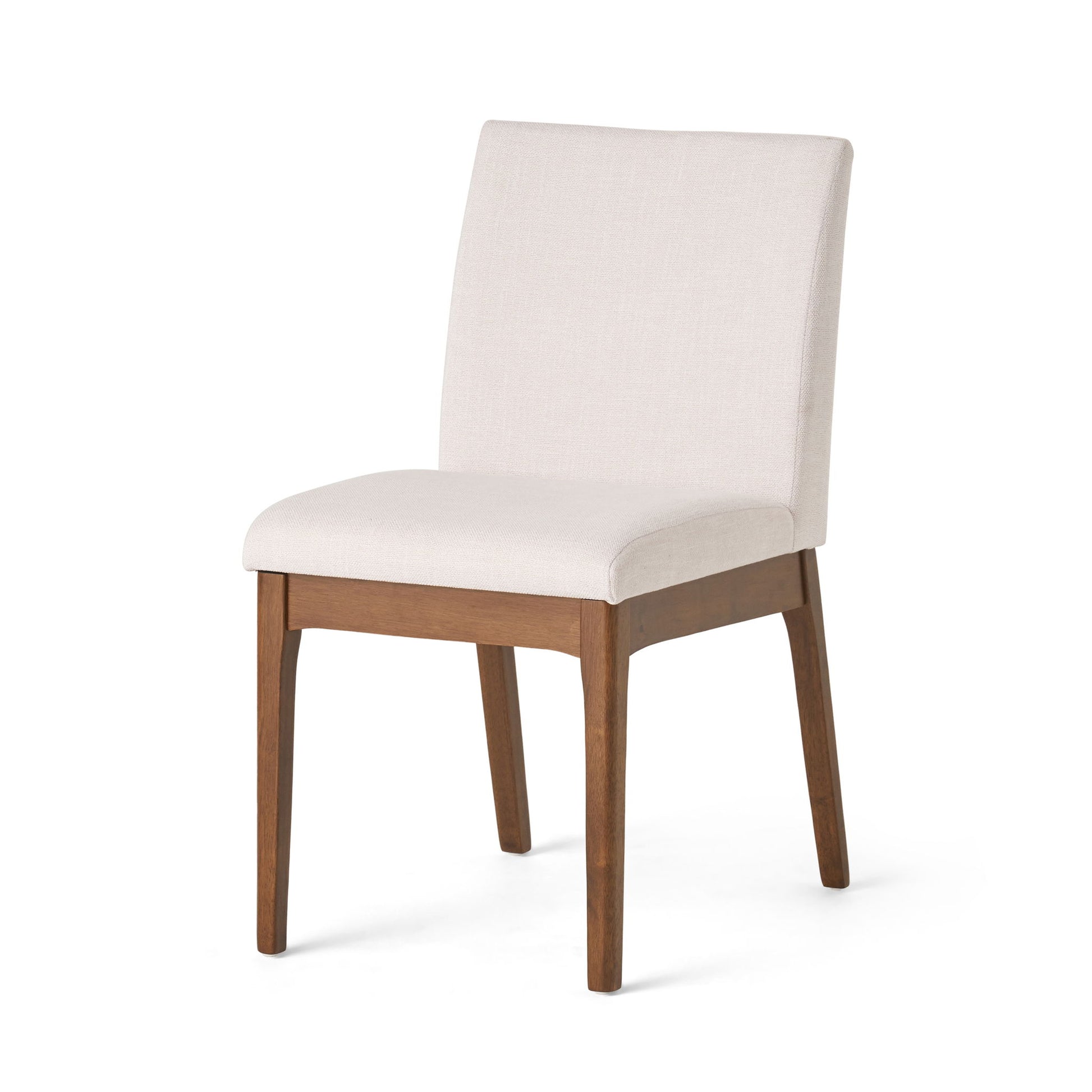 The Contemporary Fabric Comfort Dining Chairs (Set of 2) feature straight wooden legs, a light beige upholstered seat and backrest, and a simple modern design, shown against a plain white background.